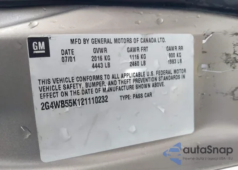 2002 Buick Regal Ls z USA, uszkodzony, nr VIN 2G4WB55K121110232